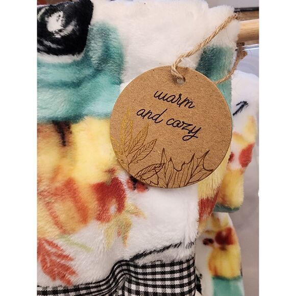 Autumn LEAVES  Oversized plush throw HAPPY FALL Y'ALL  white with teal truck pri - Picture 7 of 11